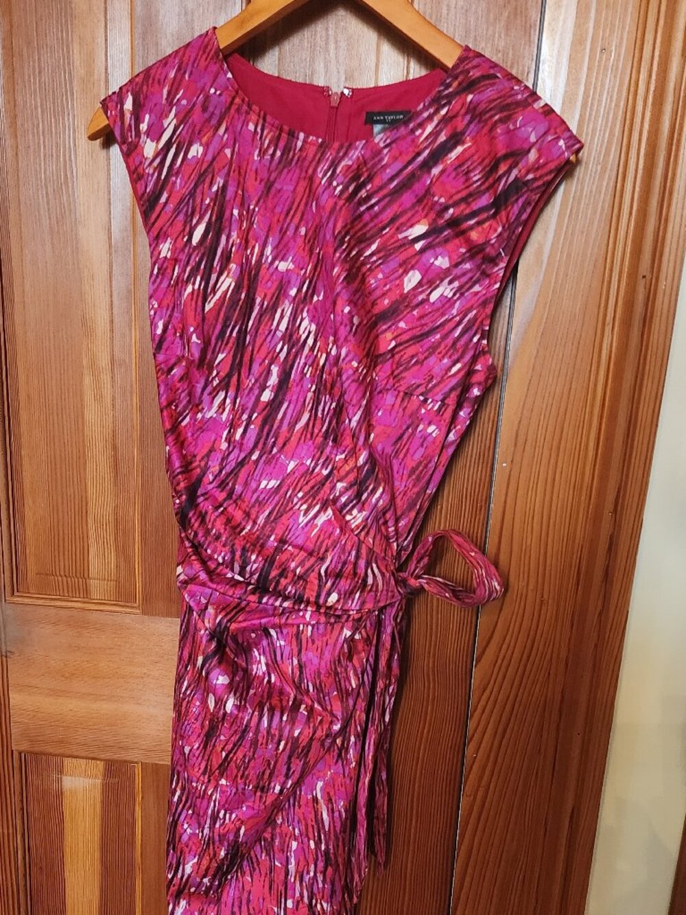 Sleeveless Red Polished Cotton, Faux Wrap Dress, Size 8